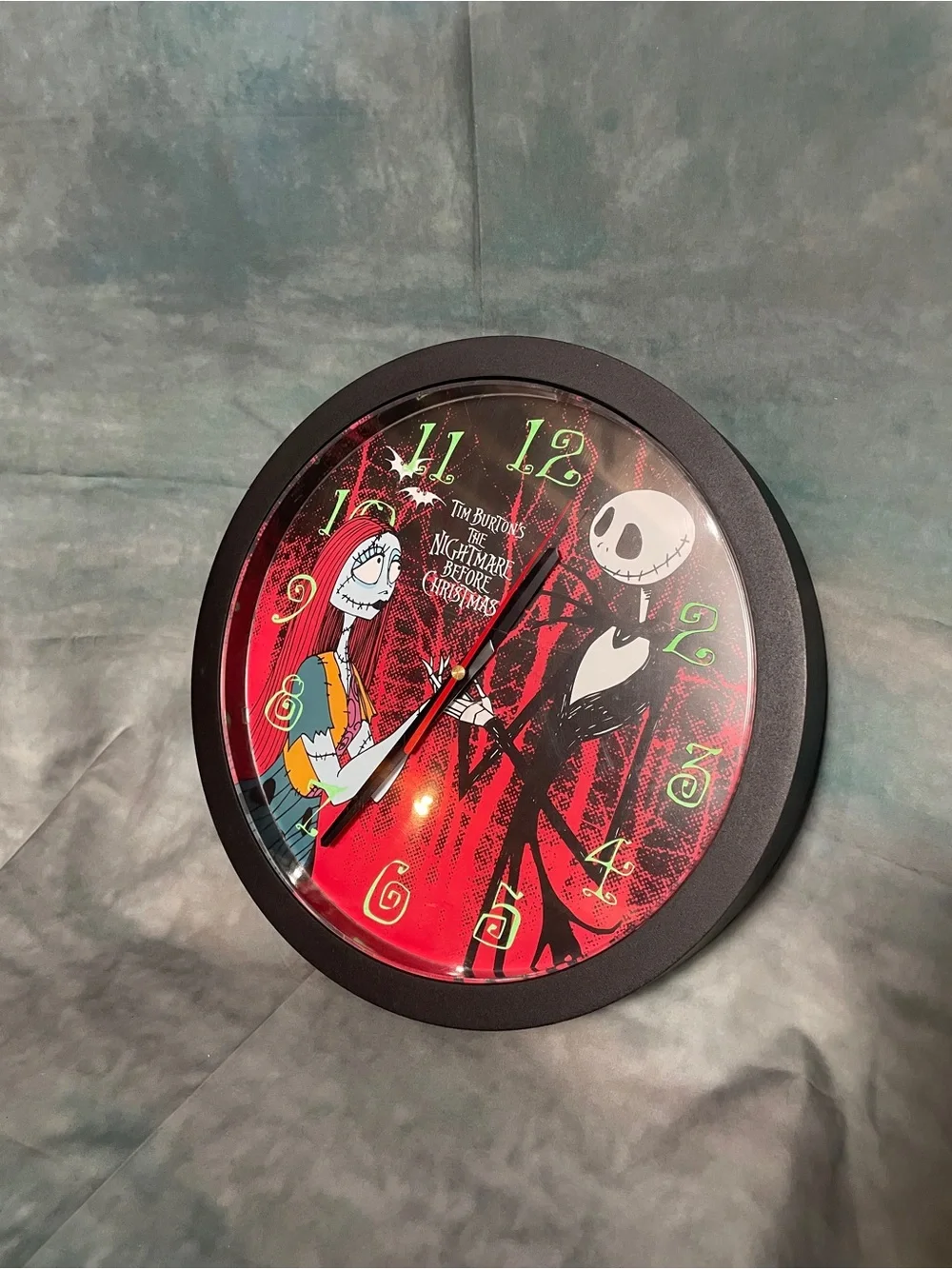 Nightmare Before Christmas Red Wall Clock featuring Jack and Sally